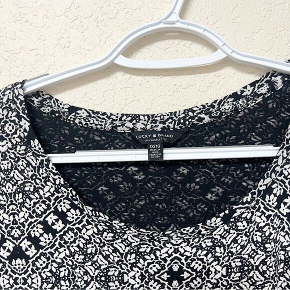Lucky Brand Tunic Blouse Women's Plus Size 1X Black White Paisley 3/4 Sleeve - Picture 3 of 6